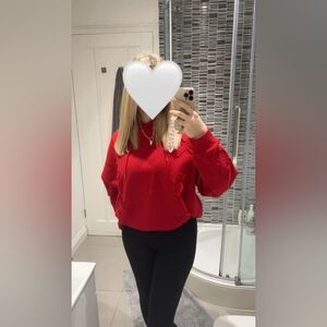 Red Distressed Knit Hoodie